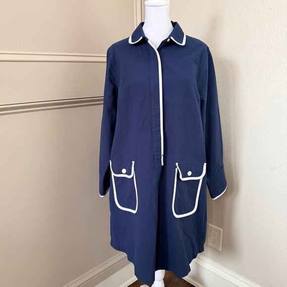 Pomander Place by Tuckernuck Navy Perkins Shirt Dress Size L Shift Mini Coastal - Picture 2 of 8